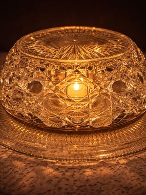 Oversized Glass Glow Centerpiece w/ Silver Rim & Footed Base Lamp